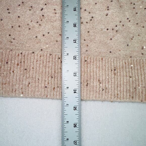 H & M Women's Knit Sweaters Size Large Pink and Gold Sequin Crewneck Pullover - Picture 11 of 13